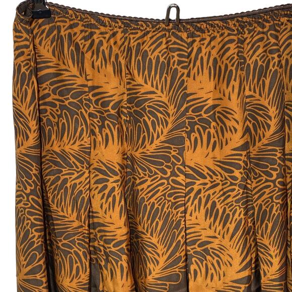 J. Jill Silk Leaf Print Box Pleat Flowy Midi Skirt Brown Orange Women 8 NWT - Picture 4 of 9
